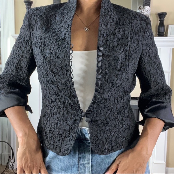 Talbots Black Lace & Satin Button Detail Evening Jacket, 8P - Picture 2 of 5
